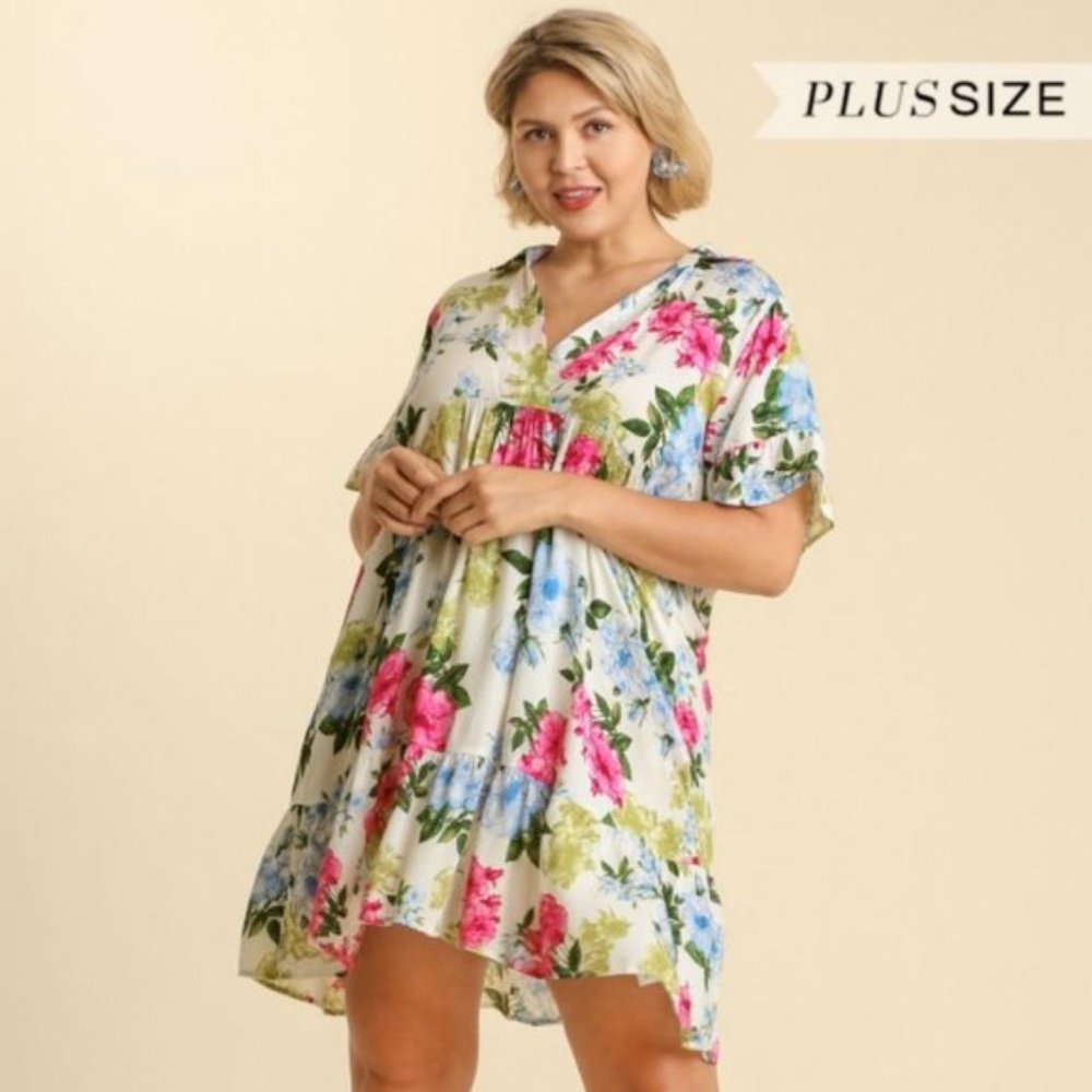 UMGEE FLORAL< RUFFLE SLEEVE< SWING DRESSNEW WITH TAGS SIZE XL